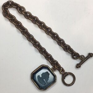 Blue & Antiqued Gold Chain Link Bracelet w/ Square Gemstone